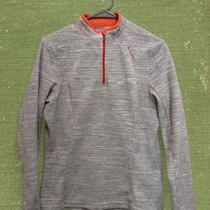 Quechua Women's Grey w/ Coral Zipper Hiking Outdoor Quarter Zip Fleece Pullover